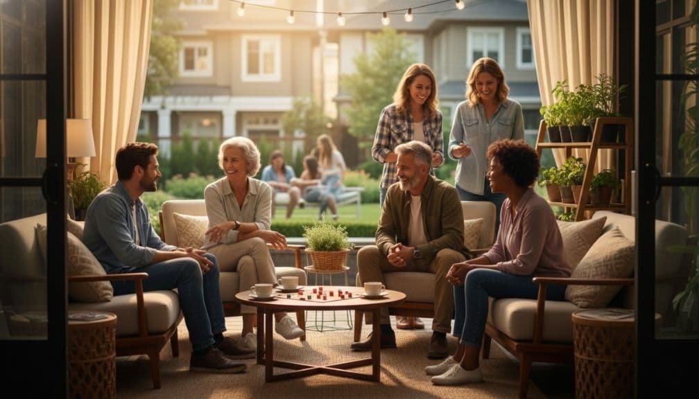 Residents enjoying social connection in a courtyard at Barry's Bay, Ontario